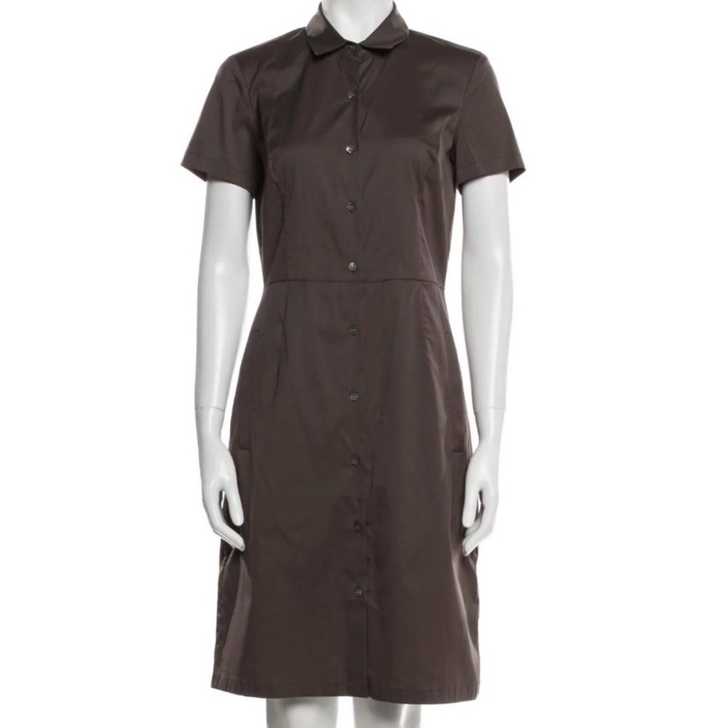 Theory Brown Short-Sleeve Midi Shirt Dress